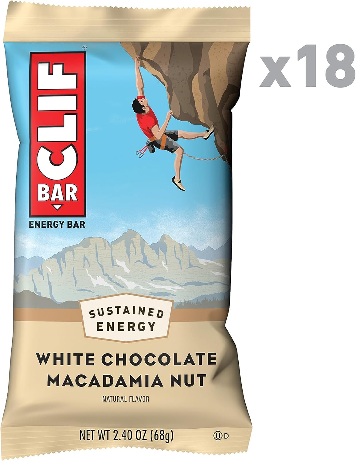Clif Bar - White Chocolate Macadamia Nut Flavor - Made with Organic Oats - 9g Protein - Non-GMO - Plant Based - Energy Bars - 2.4 oz. (18 Pack)