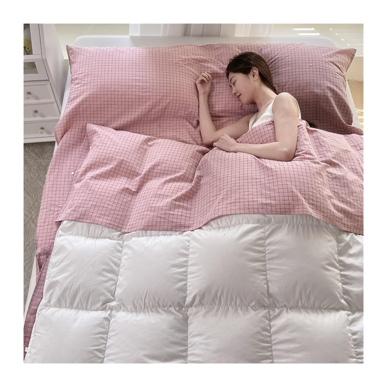 GBHMJU Sleeping Bag Liner Washed Cotton Adult Sleep Sack Gingham Travel Sheets for Hotel Travel Sleep Sack, Camping Sleeping Bag Liners for Cold Weather(Pink A,180x210cm-70x82)