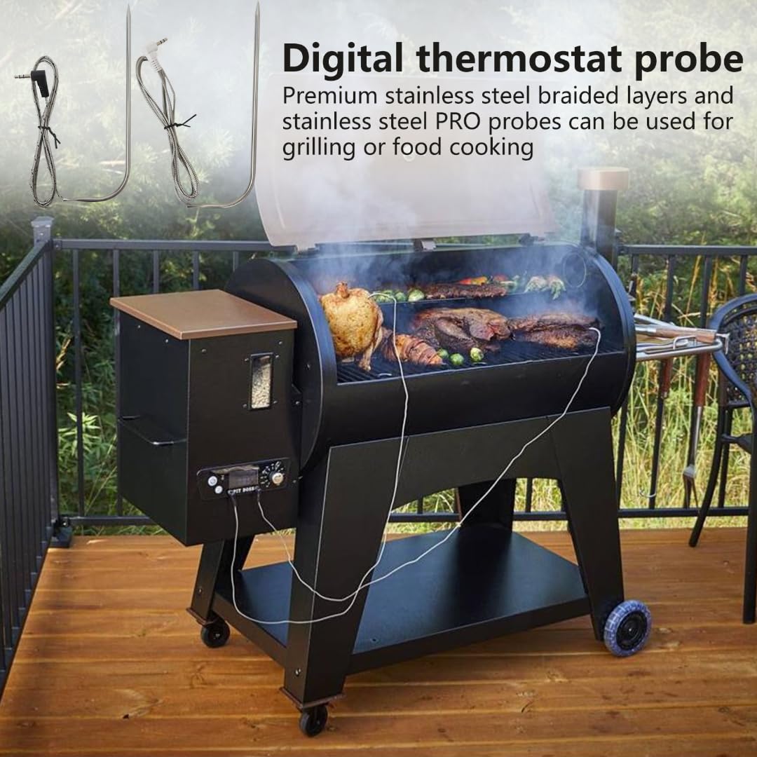 Digital thermostat probe in use with a Traeger BBQ grill
