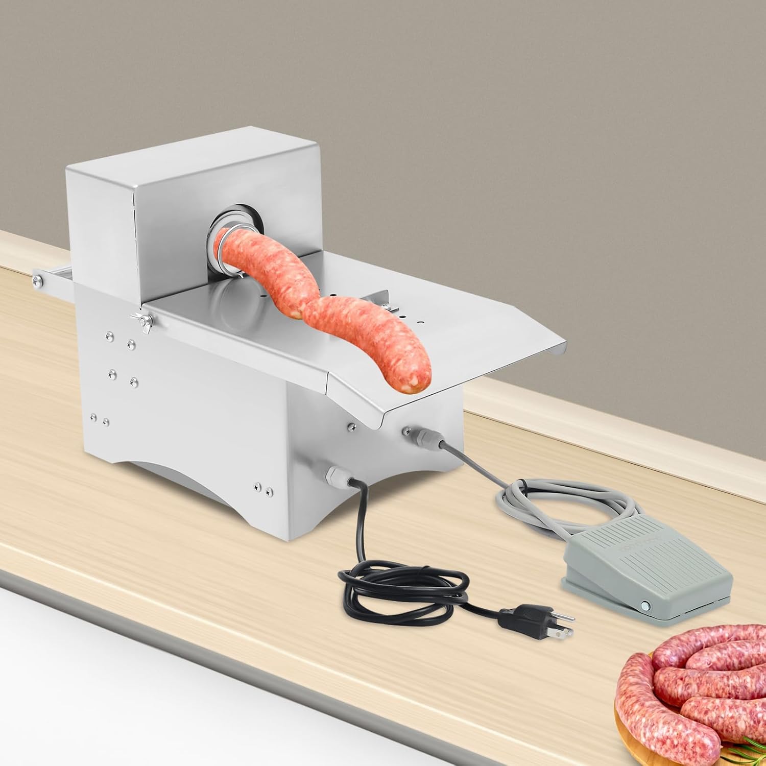 Electric Sausage Tying Machine, Electric Automatic Sausage Knotting with Foot Pedal & Manual Mode, Adjustable Length 1.18-11.81in, Stainless Steel Auto Knotter for Hot Dogs & Fresh Sausages