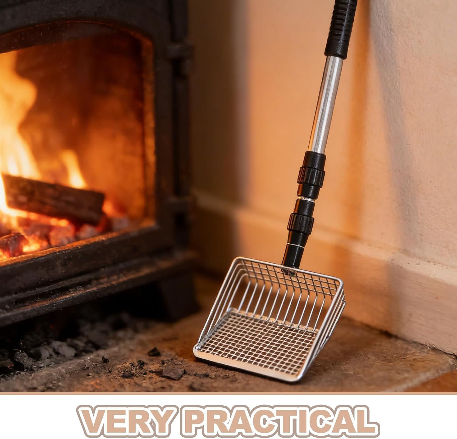 Ash Shovel for Fireplace and Wood Stove, Adjustable Stainless Steel