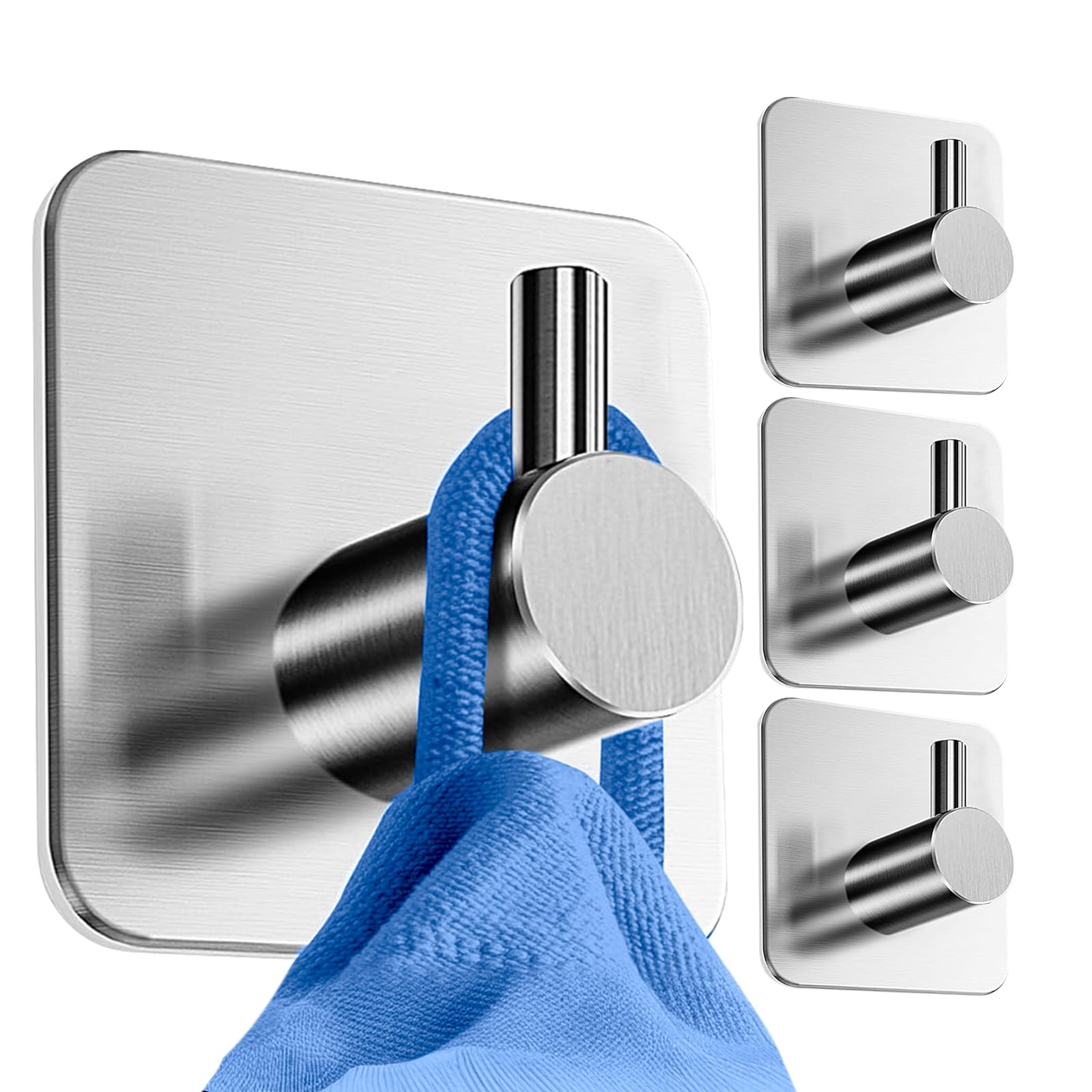 HoneyHolly Towel Rail No Drilling Required, Pack of 4 - Towel Rail, Stainless Steel for Heavy Duty, Self-Adhesive Hooks, No Drilling, Towel Holder for Kitchen, Bathroom, Toilet, Office