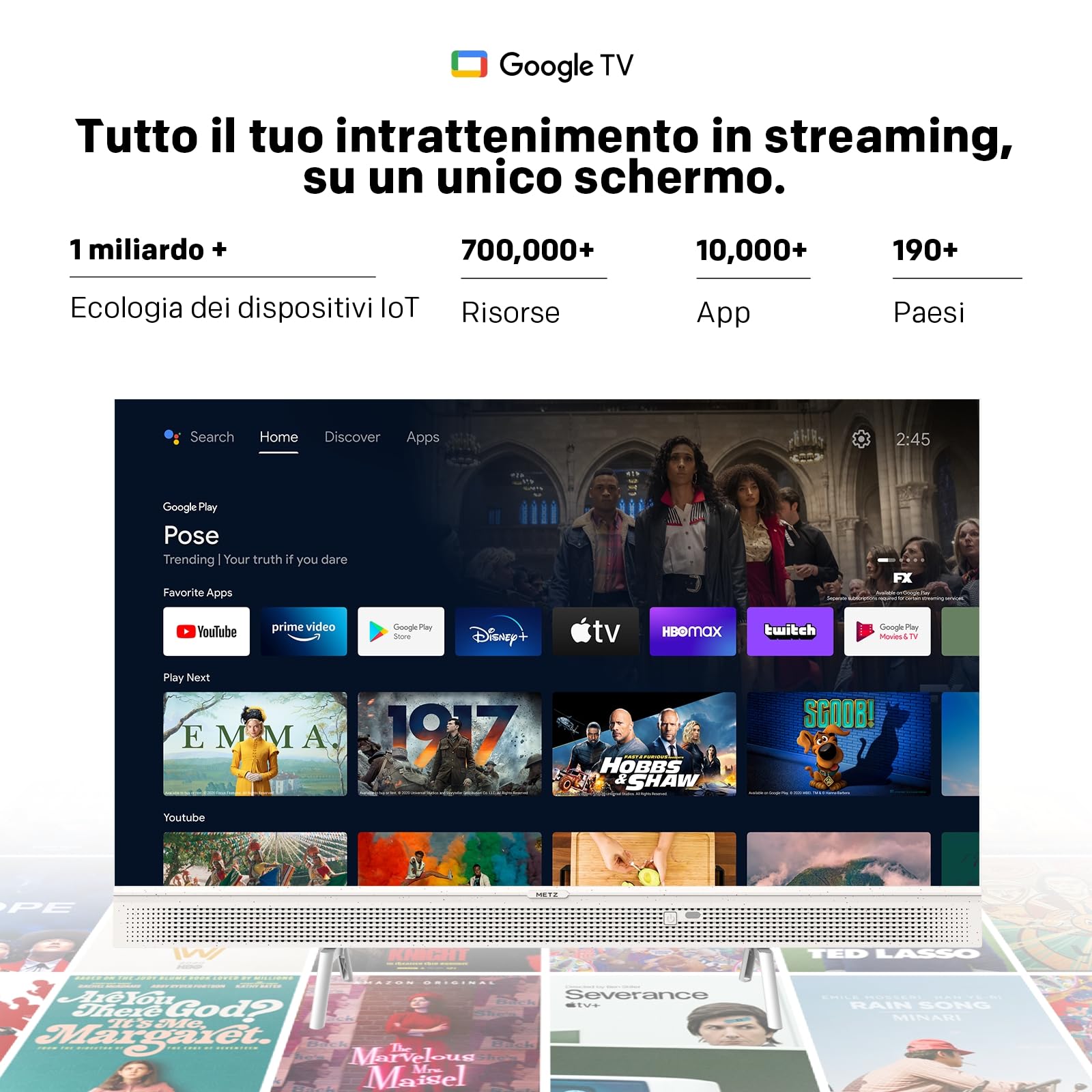 Metz 32 Pollici Smart TV, 32MQE7100Z Televisione Portatile, QLED, Power-C (Compatibile con Power Bank), HDR10, dbx-TV, Dolby Audio, Chromecast, Controllo Vocale,Tuner DVB-T/T2/C/S/S2/Analogico