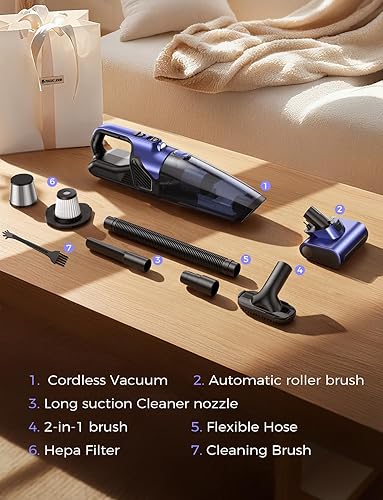 Miniatura 9 de MAGIC JOHN Aspiradora de mano inalámbrica para pelo de mascotas, 20000 PA de alta potencia con cepillo motorizado y luz LED, aspiradora de mano