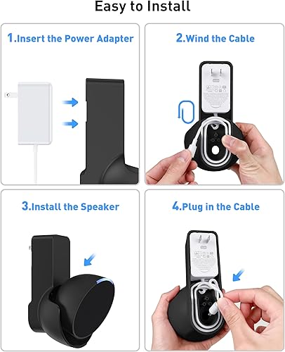 Miniatura 5 de Maxonar Soporte de pared Pop para altavoz, no necesita tornillos ni taladro, almacenamiento oculto compatible con Google Nest, Pop, color negro
