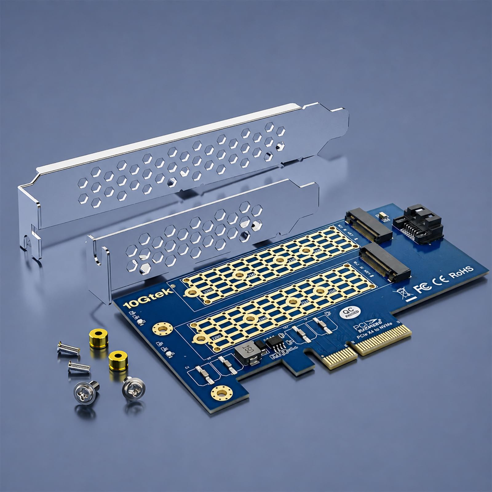 Adattatore PCIe M.2 doppio per SSD SATA o PCIe NVMe, SSD M.2 NVMe (chiave M) e SATA (chiave B) 2230/2242/2260/2280 a scheda di espansione controller host PCIe 3.0 X4