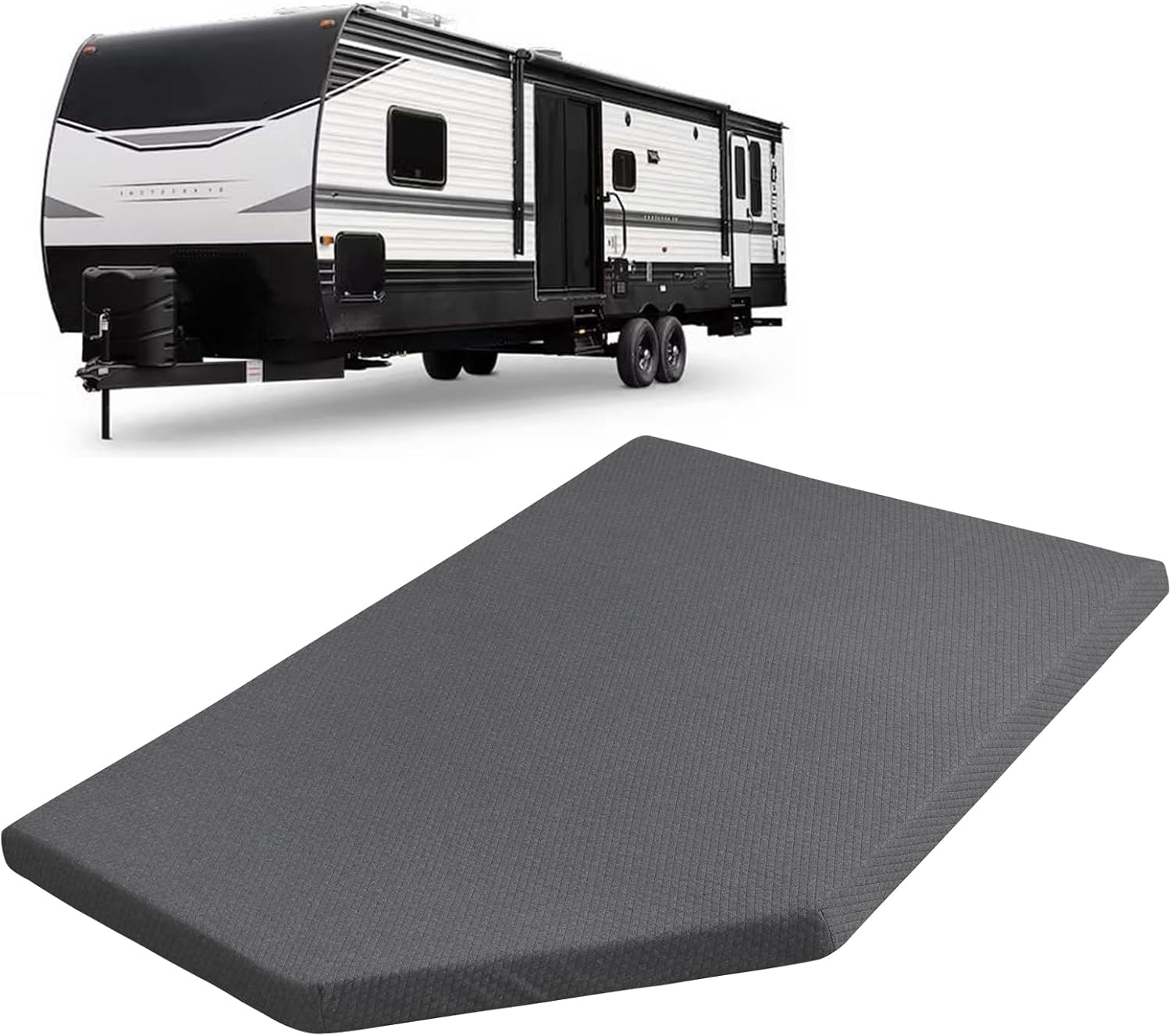 Corner Cut RV Mattress Topper, 3.2 Inch Dual Layer Memory Foam Topper with 21" Right Angle Cut for RV Trailer Camper, 73" x 50" Replacement Pad with Removable Washable Cover
