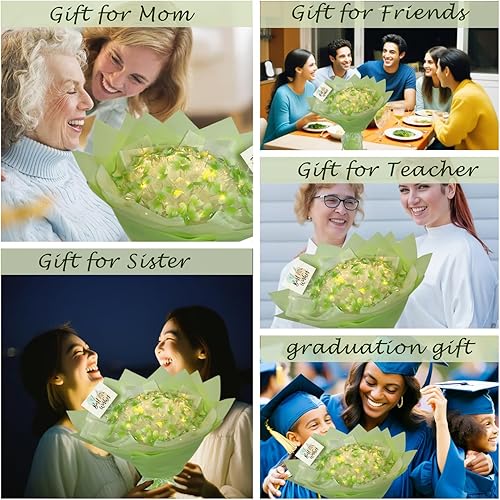 Miniatura 6 de Aiouclay Ramo de flores hecho a mano, 33 piezas de flores artificiales, ramo de mariposas con luces, kit de manualidades para principiantes, regalo