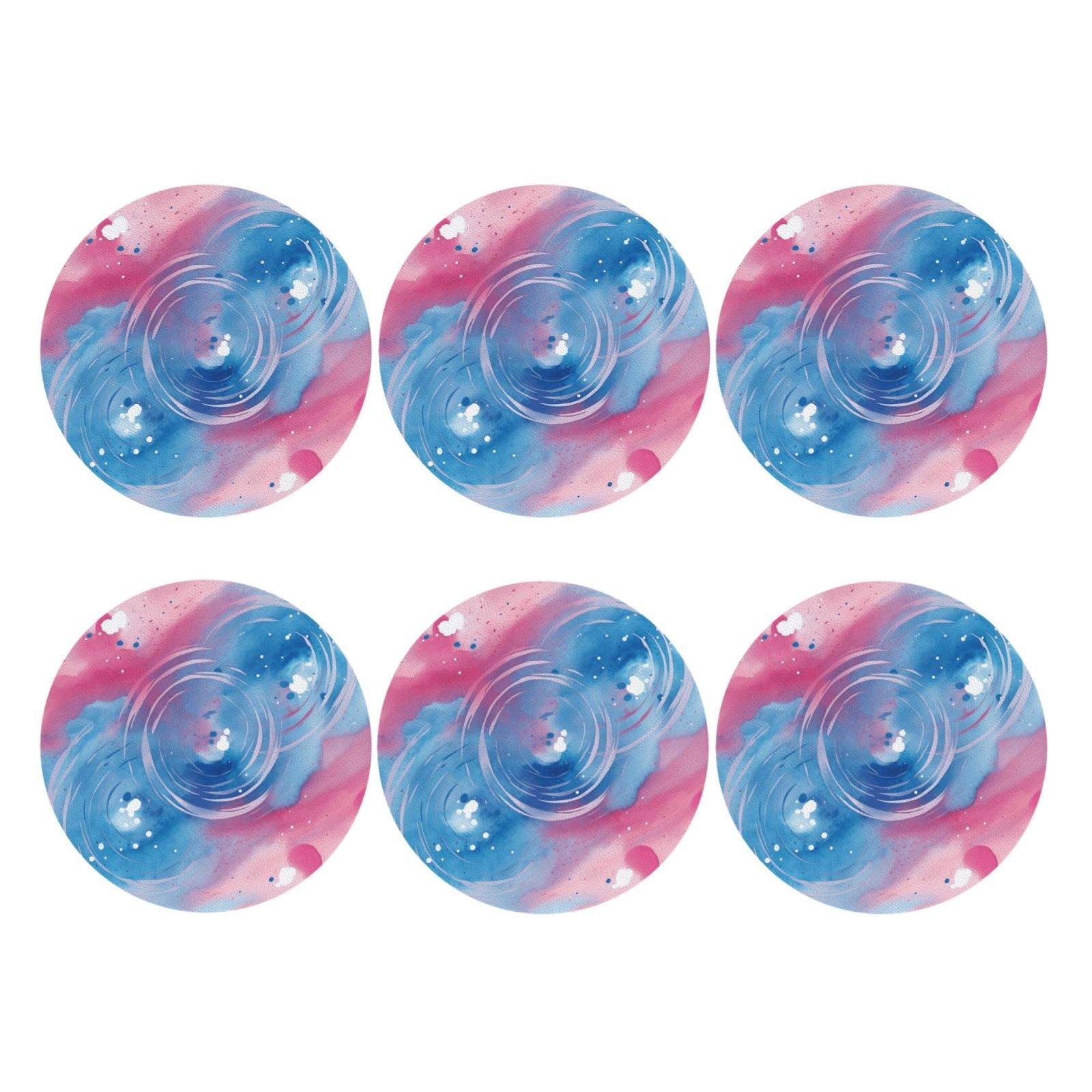 6pcs Leather Coasters for Drinks, Blue Swirl Watercolor Drink Coasters for Tabletop Protection, 4" Cup Coasters for Coffee Table Decor, Non-Slip Drinking Cup Mat for Hot Or Cold Drink