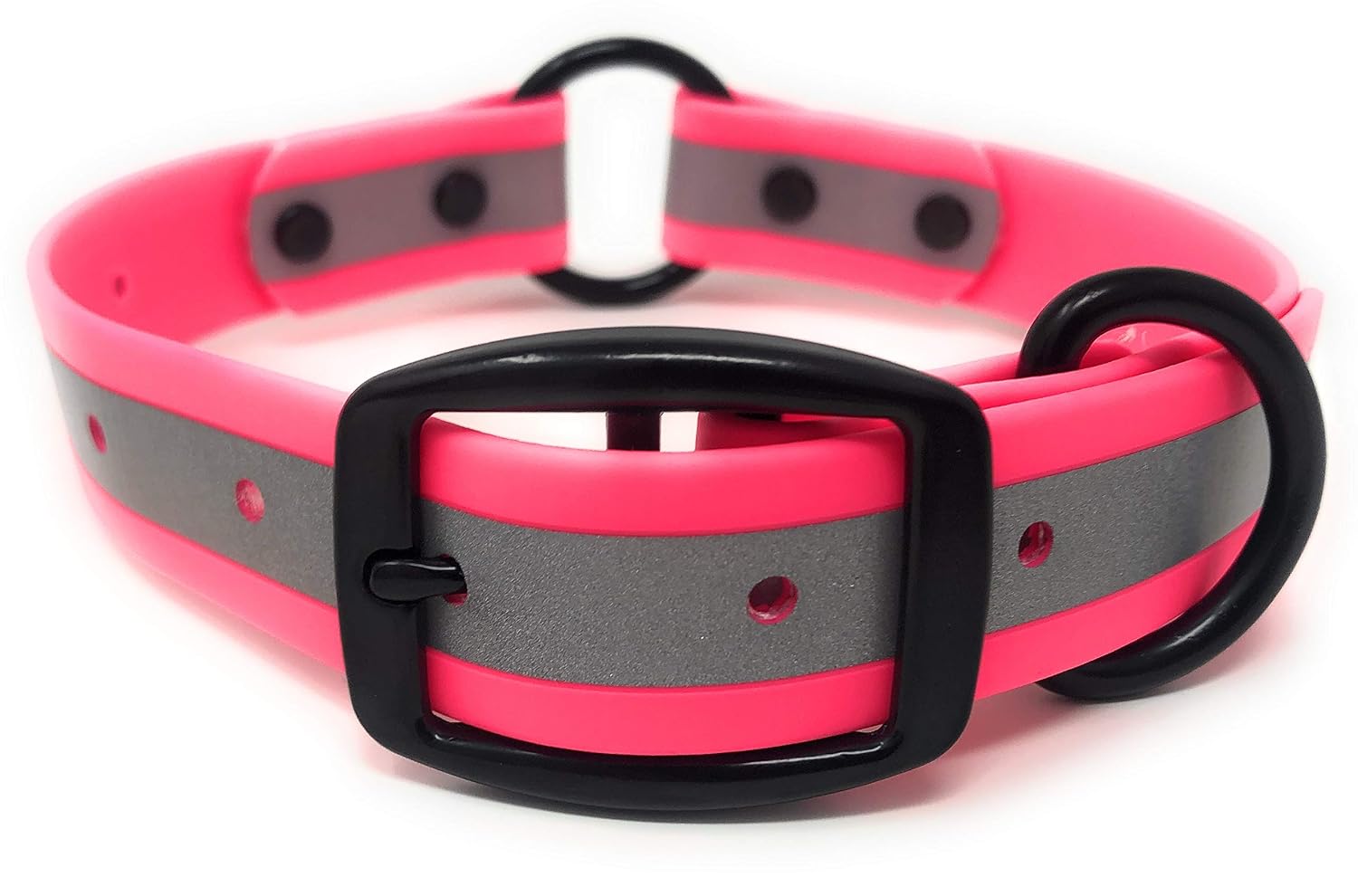 Regal Dog Products Large Reflective Waterproof Pink Hunting Dog Collar with Heavy Duty Black Hardware Center Ring & Double Buckle |…