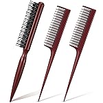 Patelai 3 Pcs Hair Teasing Comb Set Includes 2 Nylon Triple Comb and Boar Bristle Teaser Brushes for Women Stylist Men Backcombing Slicking Curly Thick Wet Hair(Brown)