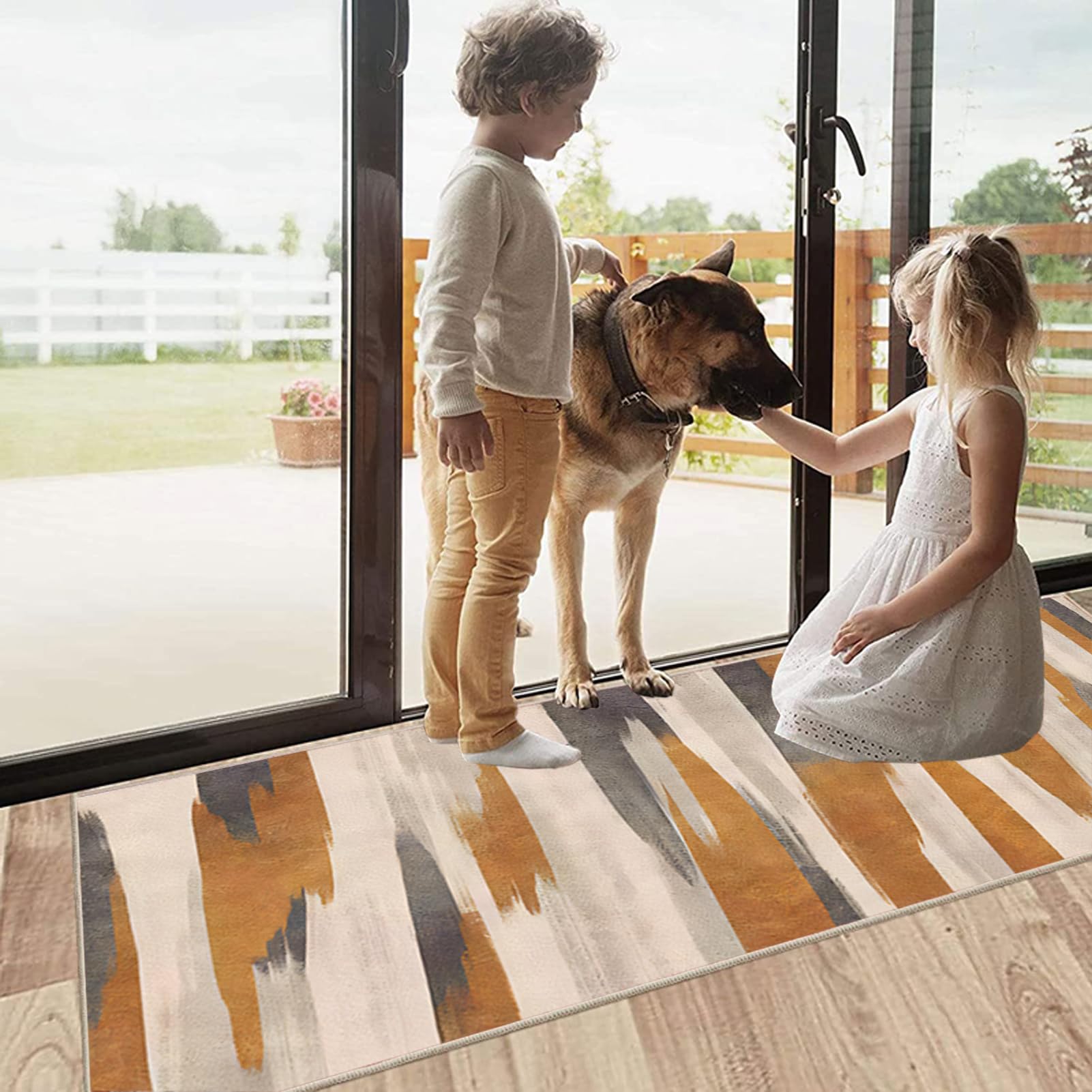 Tappeto Passatoia Corridoio Cucina Lavabile Antiscivolo al 1.4 Metro Arancione Grigio Beige Moderno Astratto Tappeto Runner per Salotto Camera da Letto Ingresso Interno,100 x 140 cm