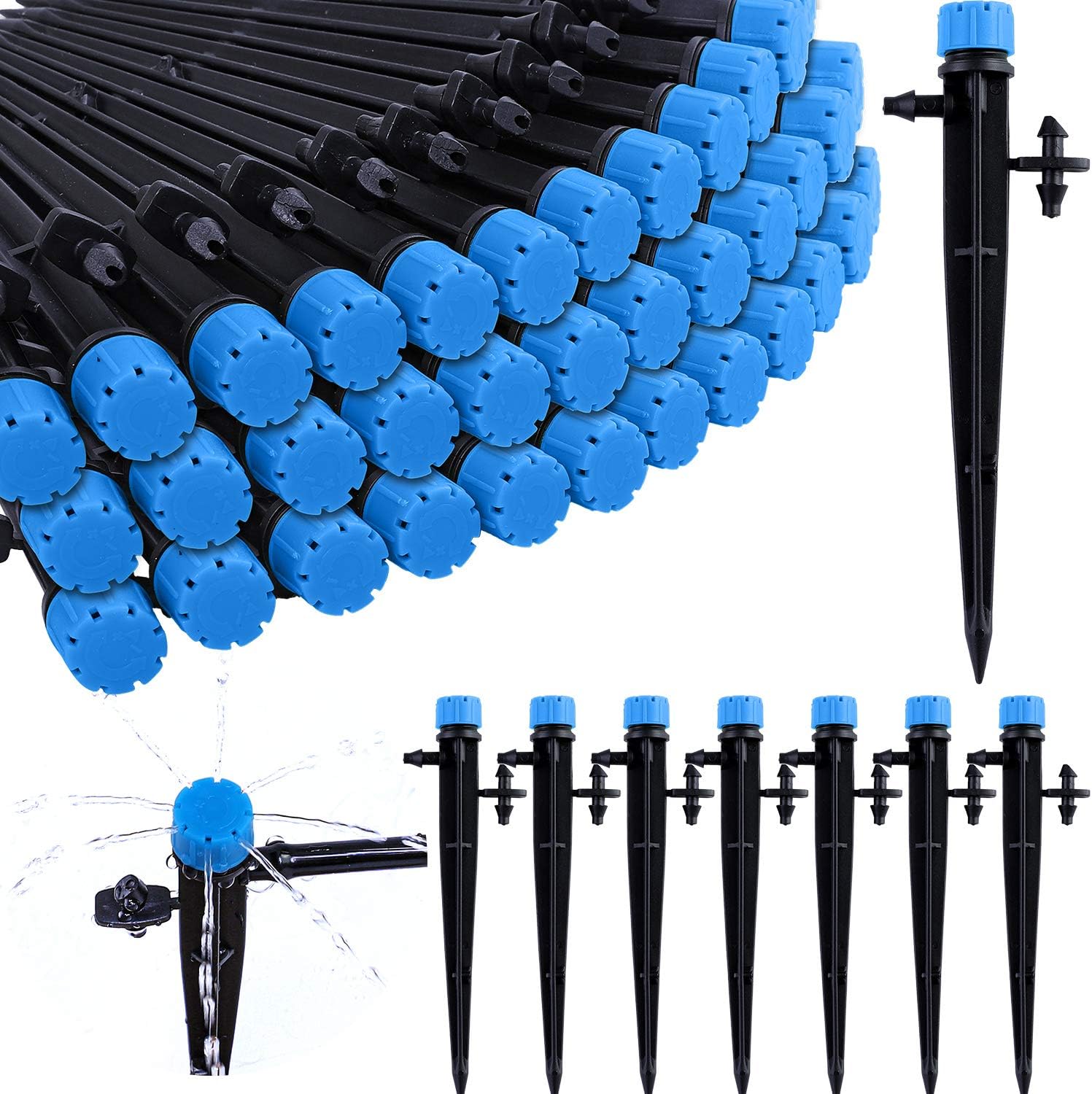 URATOT 60 Pieces Adjustable Irrigation Drippers Connector for 4/7 MM Tube 360 Degree Water Flow Stakes Emitter Drip Irrigation System : Patio, Lawn & Garden
