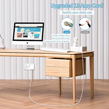 PARTH 3m Extension Lead with 2 USB Slots,Surge Protected,4 Way,White