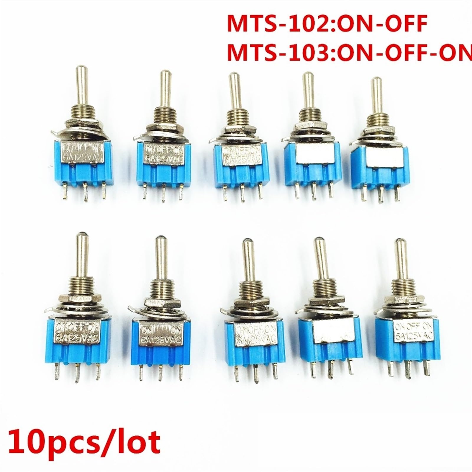 10 sztuk DIY Przełącznik dźwigniowy ON-OFF-ON/ON-OFF 3-pinowy 3 pozycje zatrzaskowe MTS-103 MTS-102AC 125V/6A 250V/3A automatyczny przełącznik przycisku zasilania (ON OFF ON)