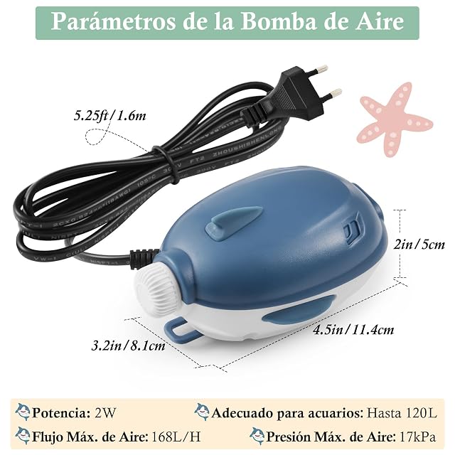 Foto 2 de 7 de FEDOUR Bomba de Aire para Acuario 2W Ultra Silenciosa, 168L/H Oxigenador Ajustable para acuarios