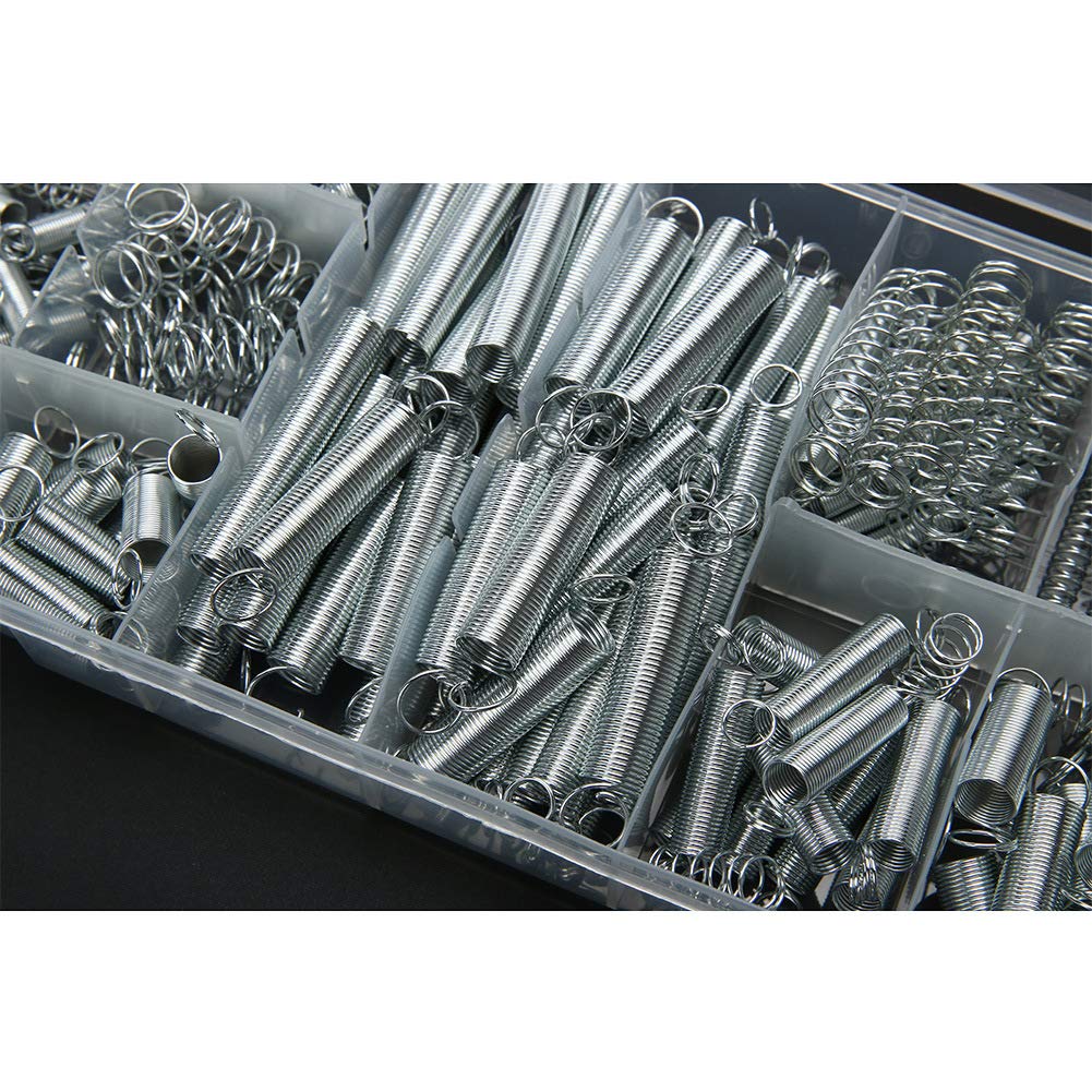 200Pcs 20 Kinds Zinc Plated Steel Coil Spring Wire Metal Extension and Compression Spring Repair Tool Assortment Kit