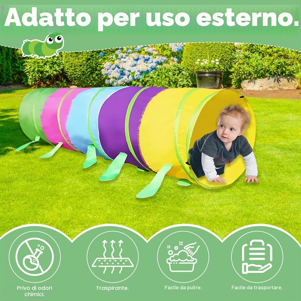 Tunnel per bambini, tunnel da gioco per bambini, 46 x 180 cm, pieghevole, tunnel per gattonare, per esterni, per bambini e animali, per interni ed esterni