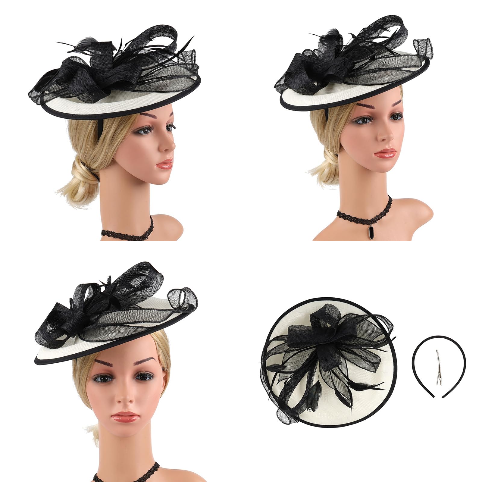 Tocado Sinamay de inspiración vintage con diadema ajustable y plumas, adorno para el pelo para bodas, eventos Derby, elegante sombrero de malla para fiestas de boda