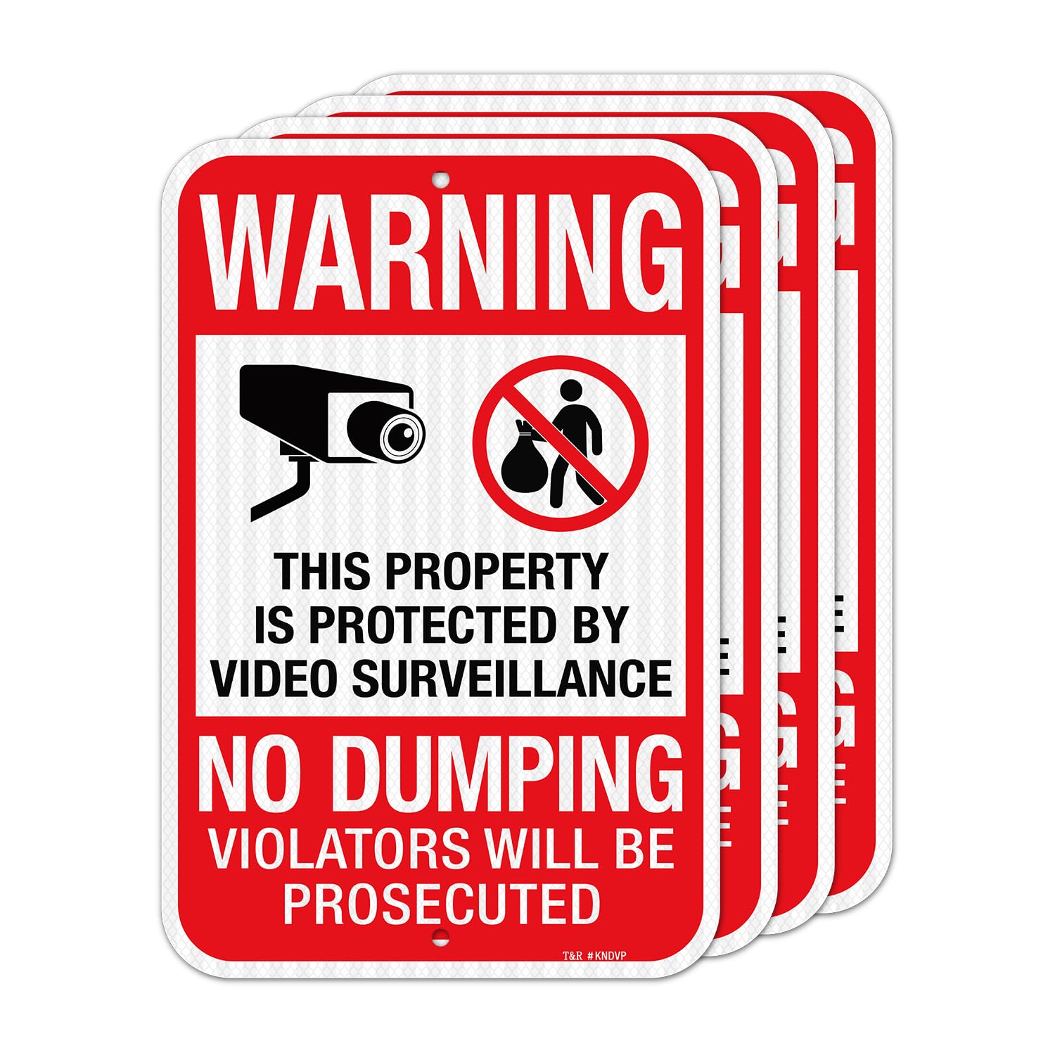 T&R (4 pack) Large No Dumping Signs, Property Protected By Video Surveillance Sign, 18" x 12" Engineer Grade Reflective Sheeting, Rust Free Aluminum,