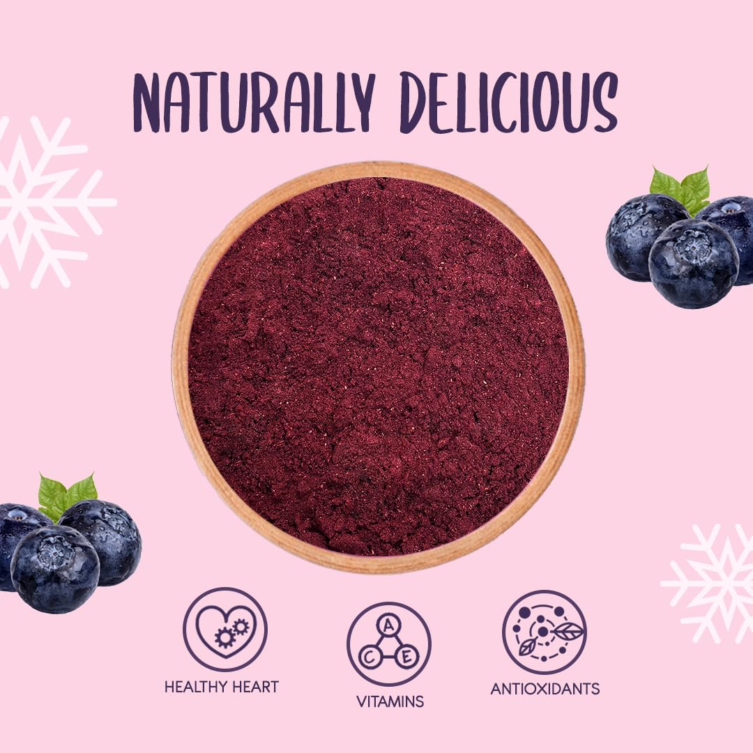Polvo de Arándanos Silvestres Liofilizados 500g - Fruta Liofilizada en Polvo - Polvo de Arándanos Azules sin Azúcar - Colorante Natural Azul-Violeta - Para Repostería, Batidos, Yogur y Postres