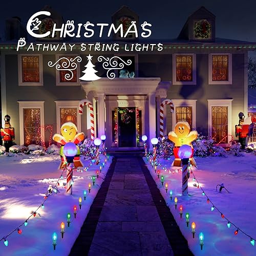 Miniatura 3 de Paquete de 2 luces de camino de Navidad C9 para exteriores, total de 51.4 pies de luces de pasarela con 40 bombillas transparentes, luces de estaca