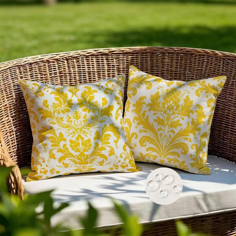 Federe Cuscini da Esterno Impermeabili 65x65 Oro Copri Cuscini per Divano Floreale Federa Cuscino Astratto Decorativi Copricuscini per Divano Giardino Patio Soggiorno Copricuscino Set di 2 (IU379)