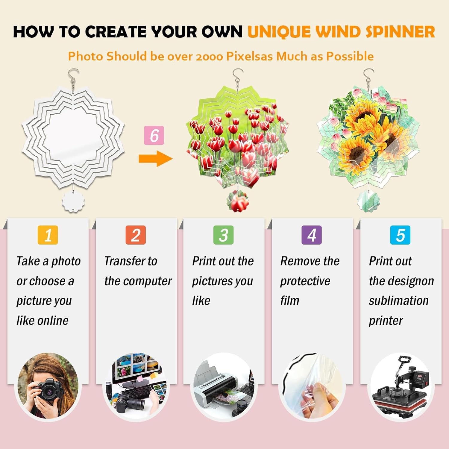 Generic Wind Spinners Outdoor Hanging, Metal Double Sublimation Wind Spinner Blanks, for Yard Garden Indoor Outdoor Windows Porch Decoration (Size : 8 * 8in), EDMFCBFLP-RUY041803B2