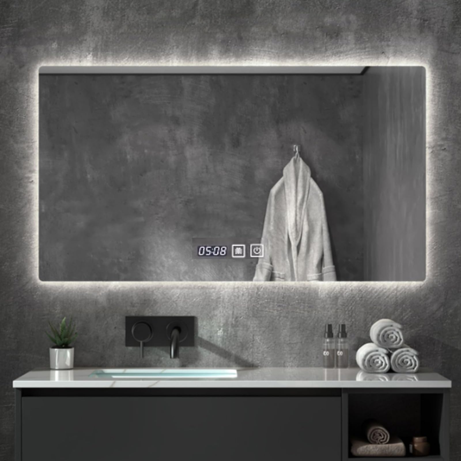 Miroir intelligent antibuée haut de gamme avec verre incassable au design minimaliste