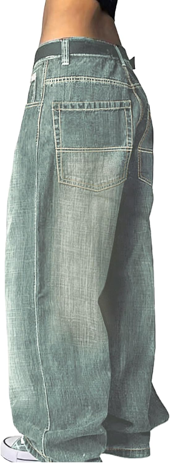 EMMIOL Women Boyfriends Hip Hop 90s Vintage Baggy Jeans Loose Denim Pants Mid-Low Waist Jeans