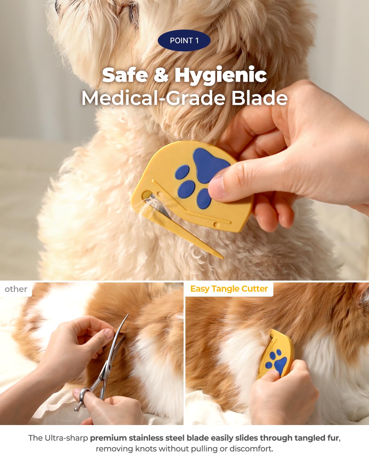 PETHROOM Easy Tangle Cutter for Dogs & Cats | Professional Dematting Tool with Steel Blade | Cat Matted Fur Remover | Safe & Gentle Pet Grooming Comb for Long & Medium Coats - image 4