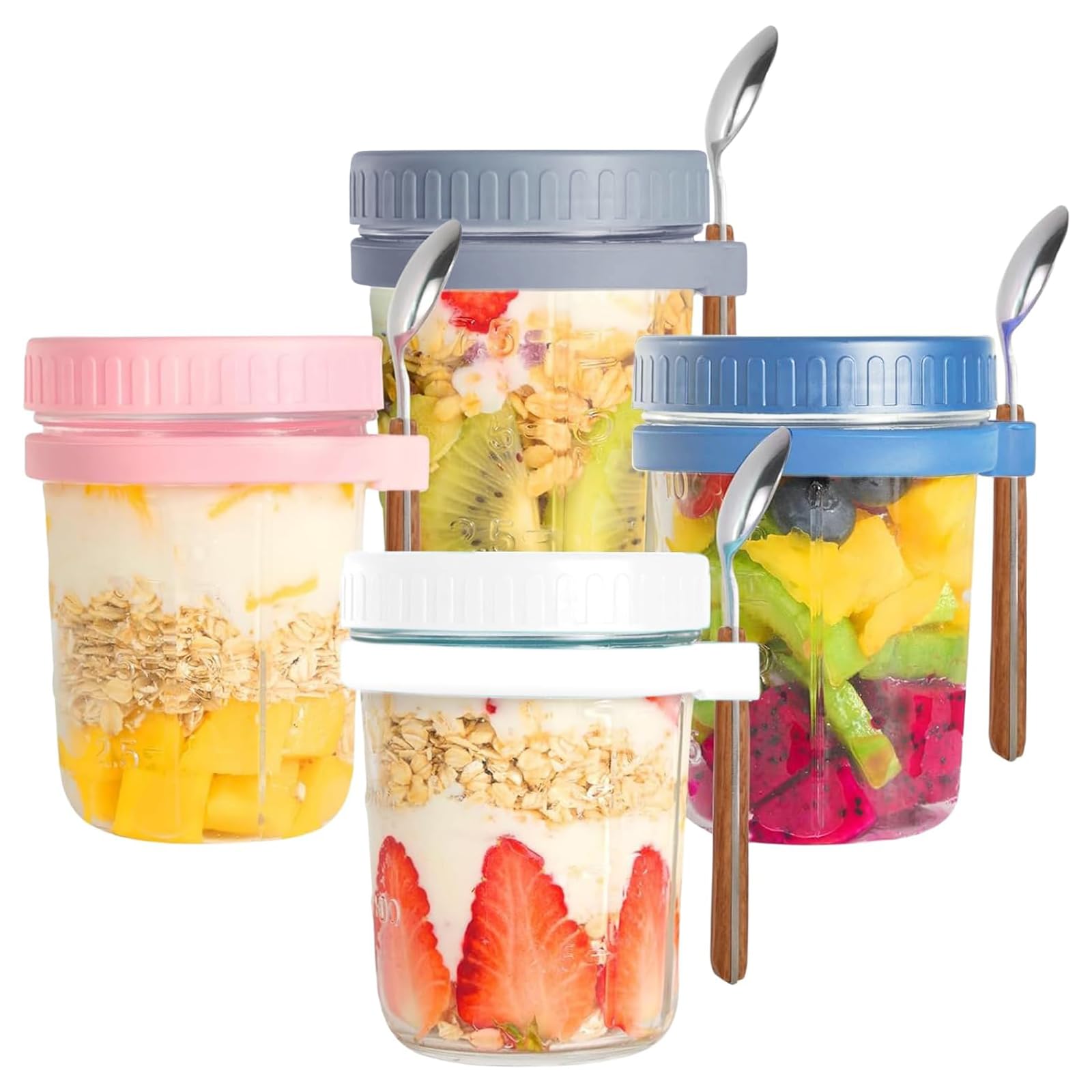 Photo 1 of **MISSING 2***Iimin Glass Overnight Oats Containers?with Lids and Spoons?16 oz Glass Food Storage Containers ?Container Meal Prep Jar for Cereal Fruit Vegetable Milk Salad Yogurt