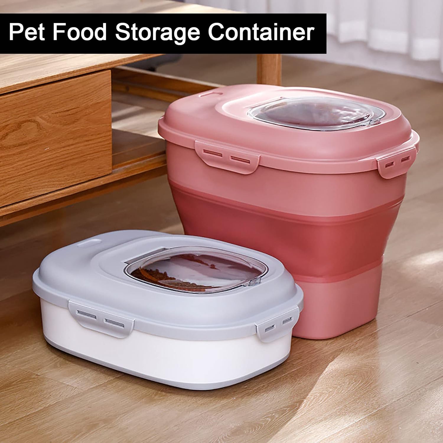 Dog Food Storage Container,Collapsible Food Container with Transparent Lid,50 Lb Kitchen Leakproof Sugar Rice Cereal Storage Bin,Pet Cat Containers Bin or Dog, Cat and Other Pet (Green)