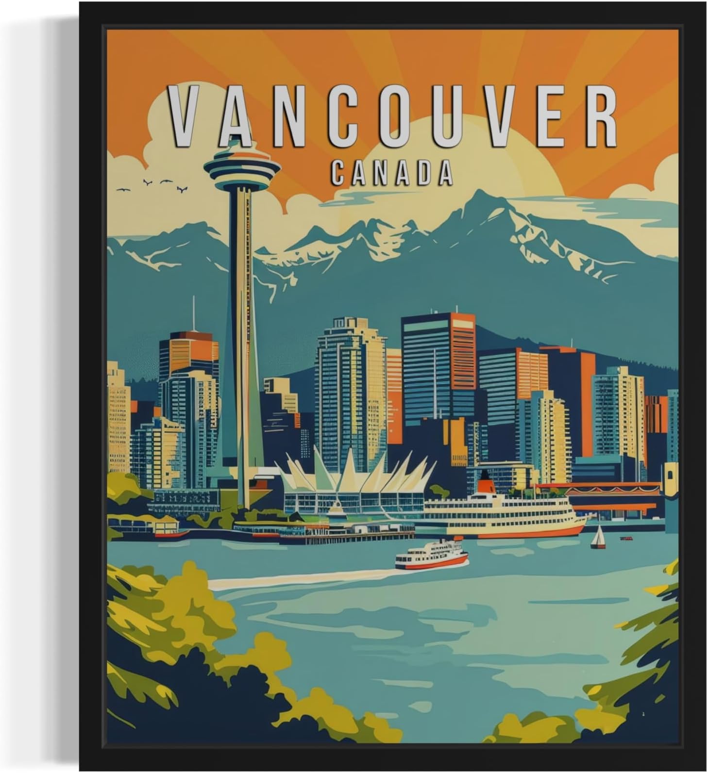 Vancouver British Columbia Wall Art Poster Print, Canada Landscape Scenery Landmarks Decor Travel Poster Vintage Art Work for Living Room and Bathroom A4 (Vancouver British Columbia, 16 x 20 inches, Unframed)