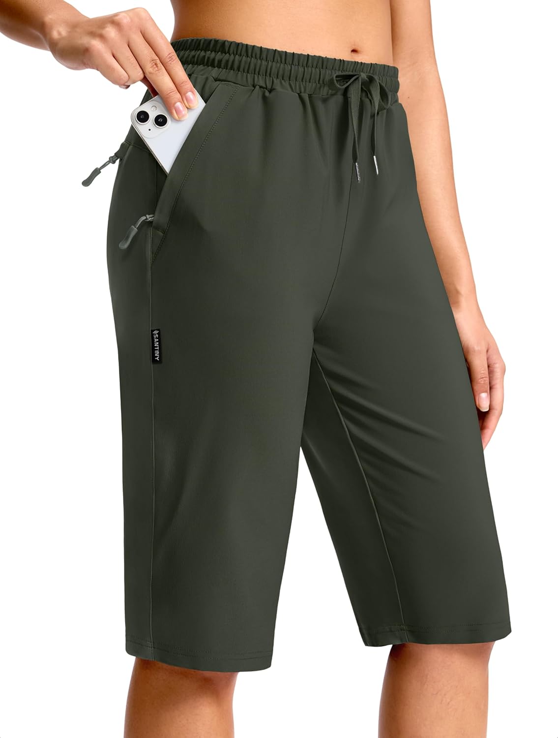 SANTINY Women's 13" Long Hiking Shorts with 3 Zipper Pockets Quick Dry Lightweight Bermuda Knee Length Shorts for Women