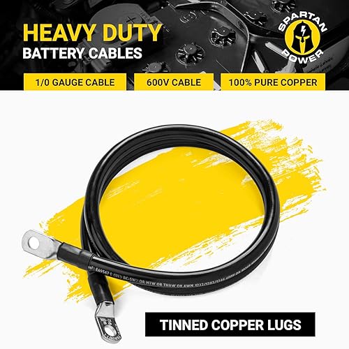 Miniatura 48 de Spartan Power - Cable de batería de 3 pies, juego de cables de calibre 4 AWG, 3/8 pulgadas M10, fabricado en EE. UU. 4 AWG-SET-3/8",1/0