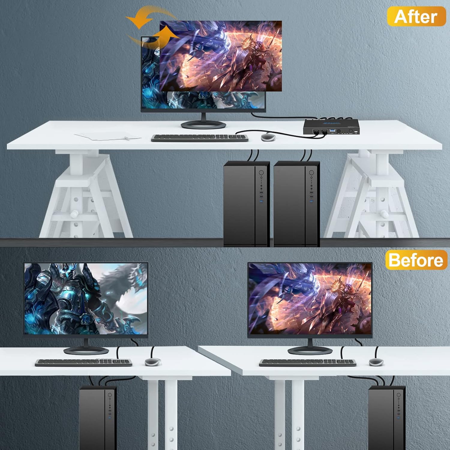 USB 3.0 KVM Switch HDMI 2 Computer 1 Monitor HotKey 4K60 4:4:4 HDR Atmos - 2 PCs Share Keyboard Mouse Printer Scanner Mac Windows,HDCP Pass, 2 USB3.0 Cable,USB Selector SW21KVM