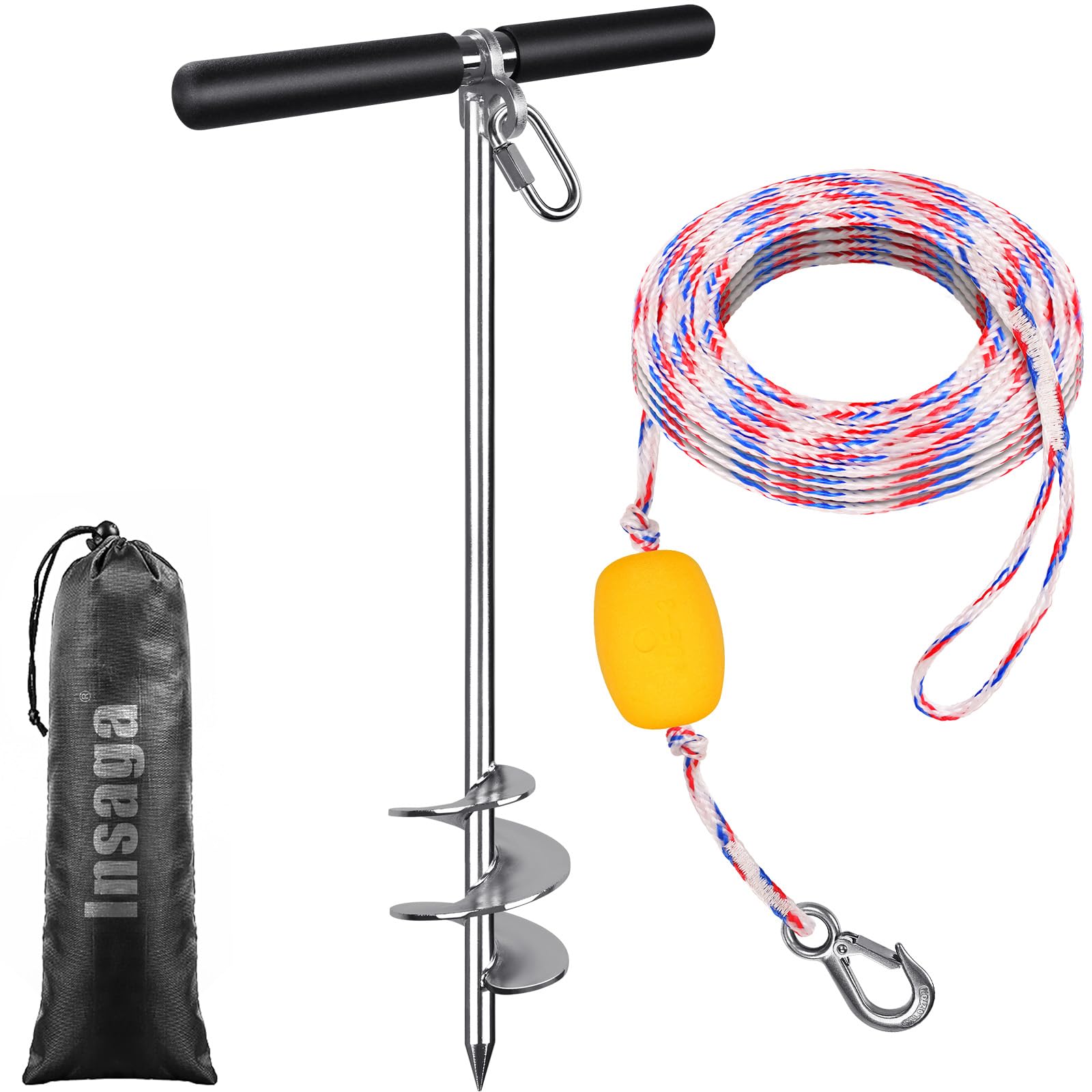 Insaga Anker Boot,Bootsandanker mit 9,8 m langem Seil, 304 Edelstahl, 66 cm Bootsandanker mit Querstange, vollständig verschweißter Bootsanker zum Einschrauben, für Kajak, Jetski, Ponton,66 cm
