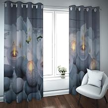 Grey Blackout Curtains for Bedroom Living Room Candle & Flower & Stone Window Drapes Spa Meditation Darkening Privacy Curtain 2 Panels 2X W38xL48in