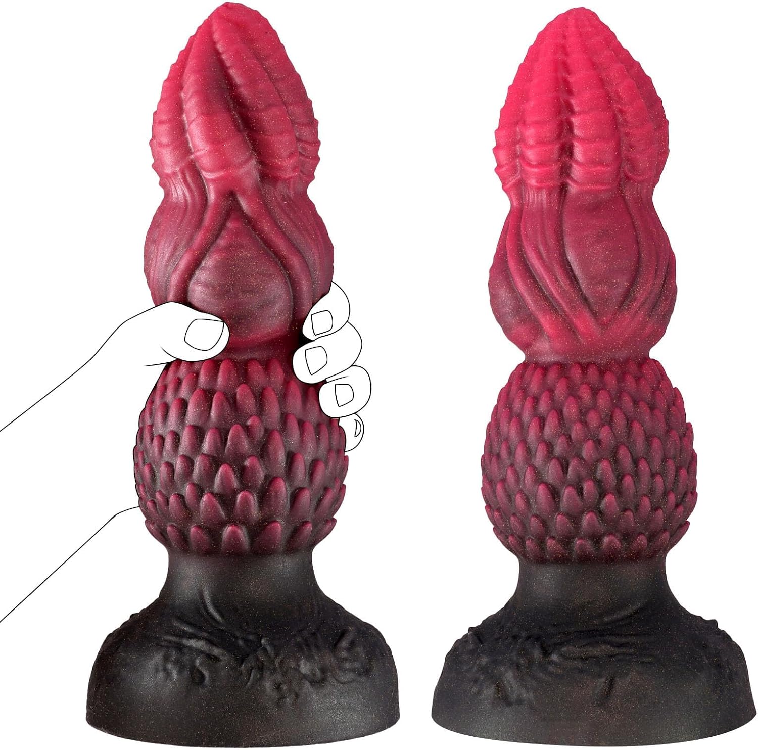 3.4" Diameter Huge Thick Dildo,11.4 in Monster Fantasy 3 Knots Dildo, Rose Red Anal Beads Prostate Adult Sex Toys for G Spot Gay Men Women with Suction Cup