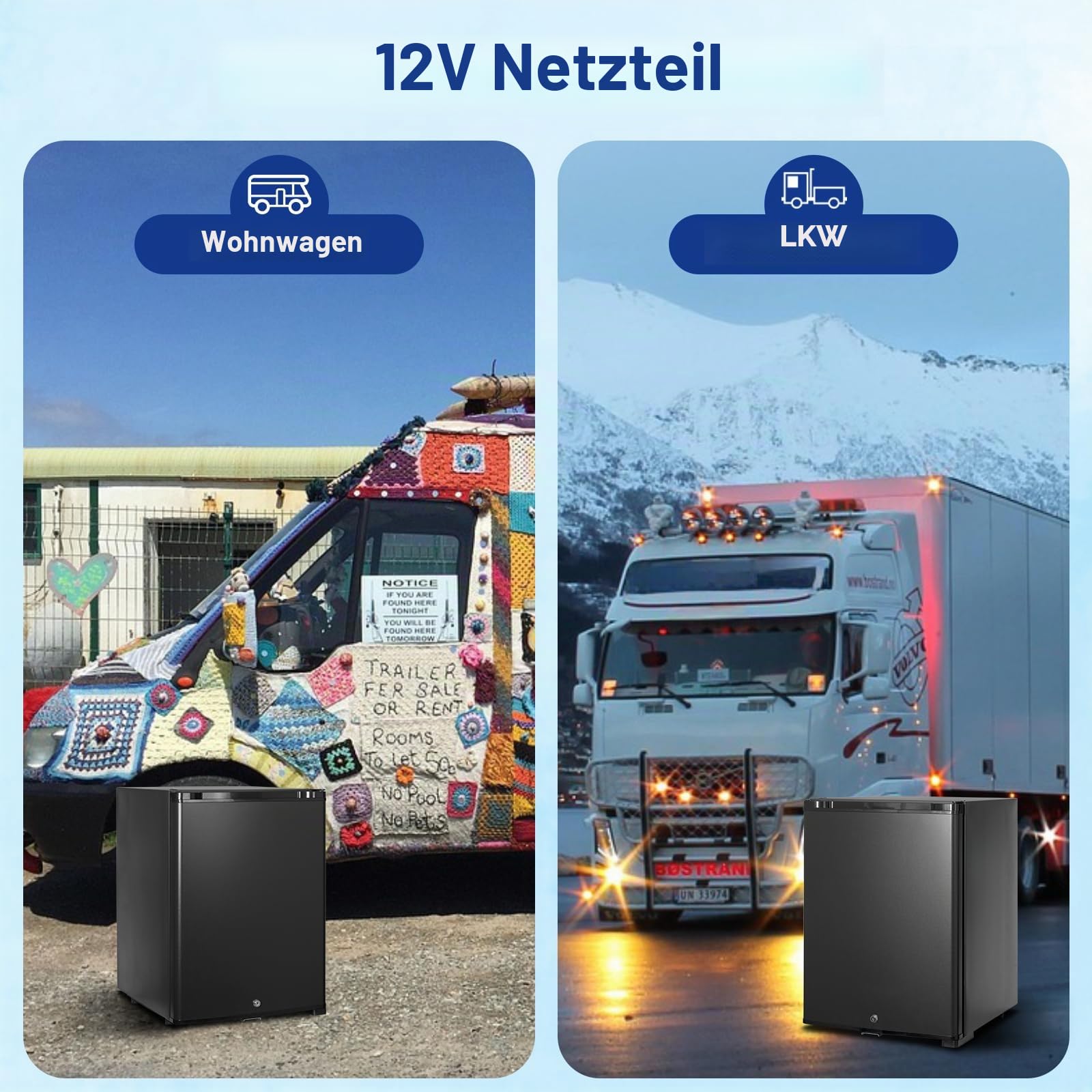 Smad Kühlschrank 12v 230v, 40L, Camping Kühlschrank 12v 230v, Wohnmobil Kühlschrank, Leiser Camper Kühlschrank 12v, für Auto, Wohnwagen, Büro, Absorber Kühlschrank mit Schloss, Wendetür, Schwarz