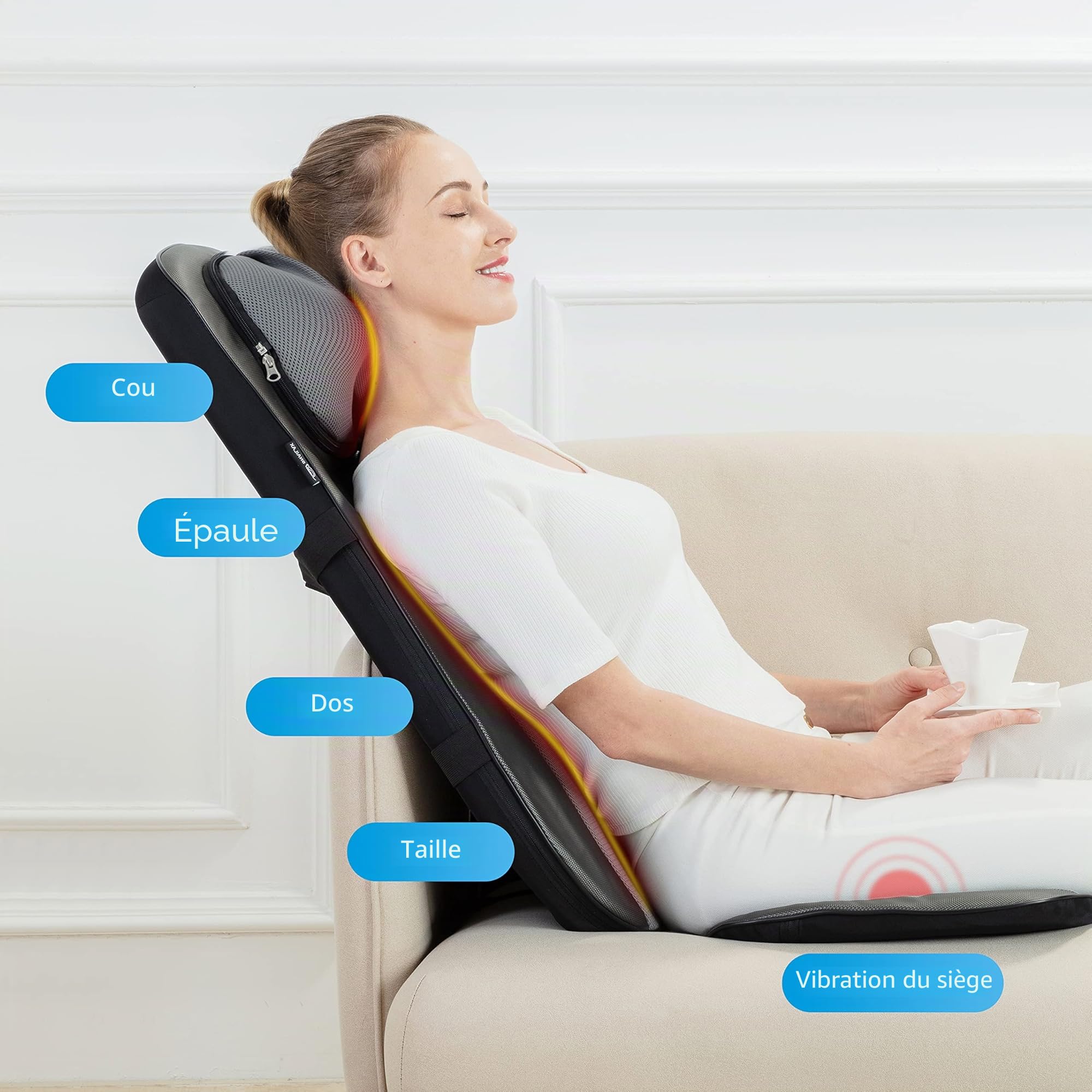 SNAILAX Fauteuil Massant Shiatsu Coussin de Massage Dos avec Chaleur - Siege Massant pour Massage du Cou et du Dos dans Bureau&Domicile Cadeau Anniversaire et Noël pour Maman/Papa/Homme/Femme/Couple