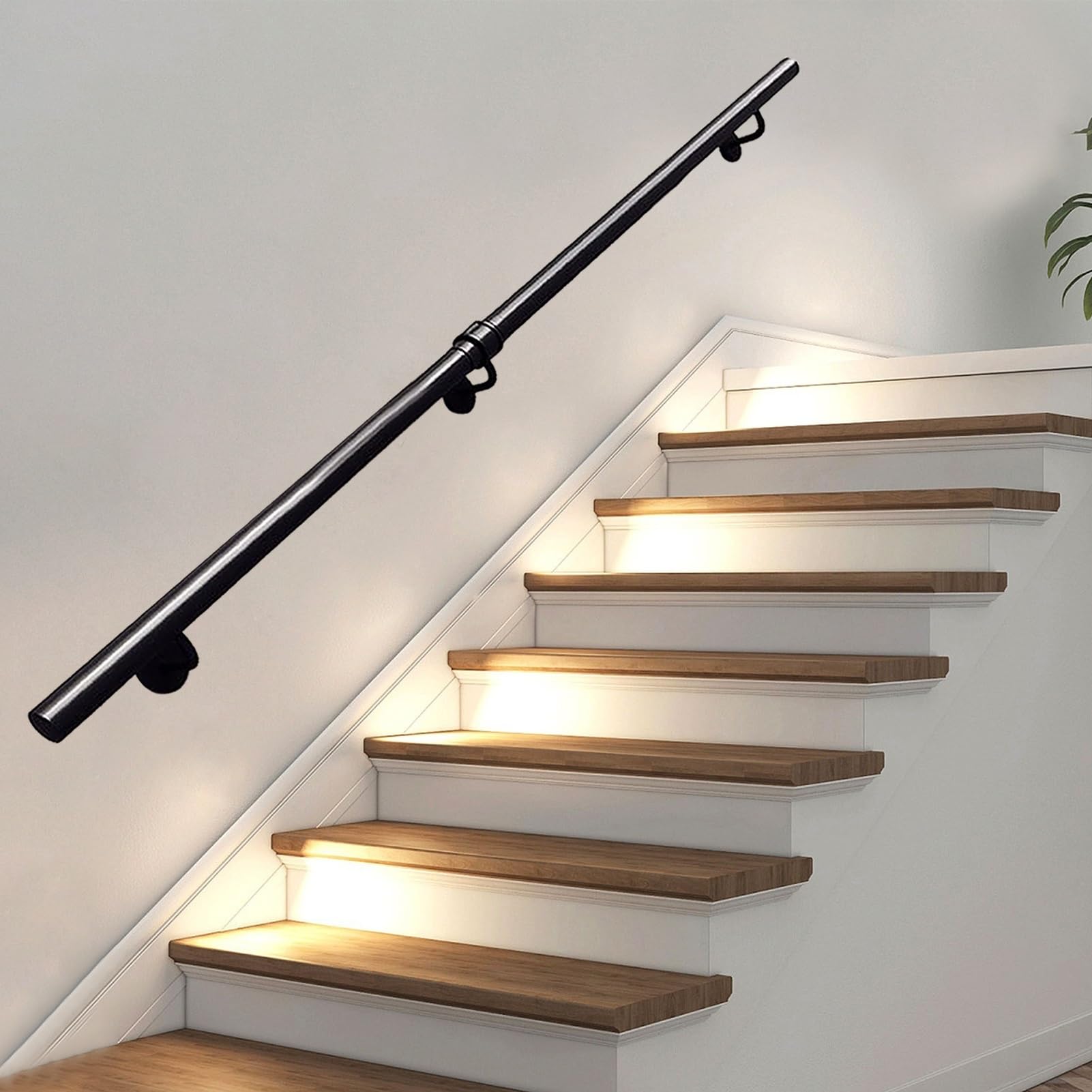 FKXSXAZ Black Handrail for Stairs - Complete Kit. 30-600cm Wall Mounted Balustrade Non-Slip Galvanized Iron Industrial Stair Railing Indoor Outdoor Safety Grab Bar(19ft/570cm)