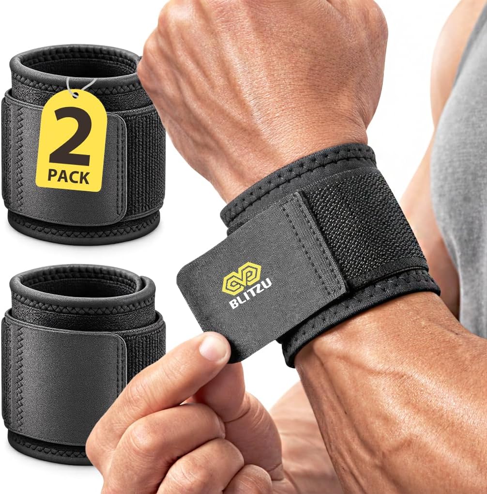 BLITZU 2 Pack Wrist Wraps, Carpal Tunnel Wrist Brace for Women and Men, Breathable Adjustable Compression Wrist Support for All-Day Wear, Wrist Bands for Work, Fitness, Weightlifting, Gym Workout