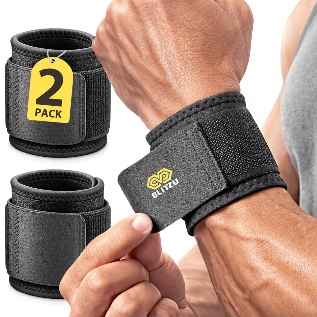 BLITZU 2 Pack Wrist Wraps, Carpal Tunnel Wrist Brace for Women and Men, Breathable Adjustable Compression Wrist Support for All-Day Wear, Wrist Bands for Work, Fitness, Weightlifting, Gym Workout