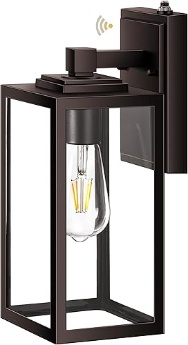 Miniatura 14 de VIANIS Paquete de 2 luces de garaje para exteriores, iluminación de pared exterior de anochecer a amanecer, farol de madera con textura de grano