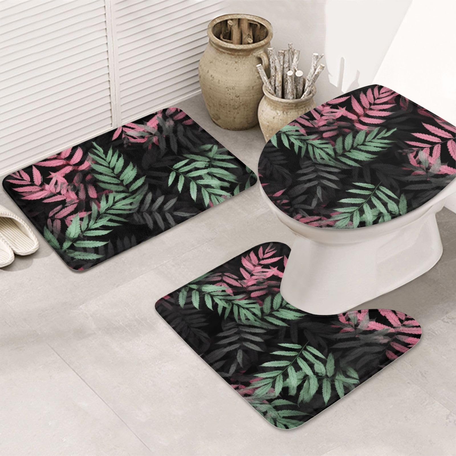 Tapis de salle de bain absorbant et lavable avec contour U lot de 3