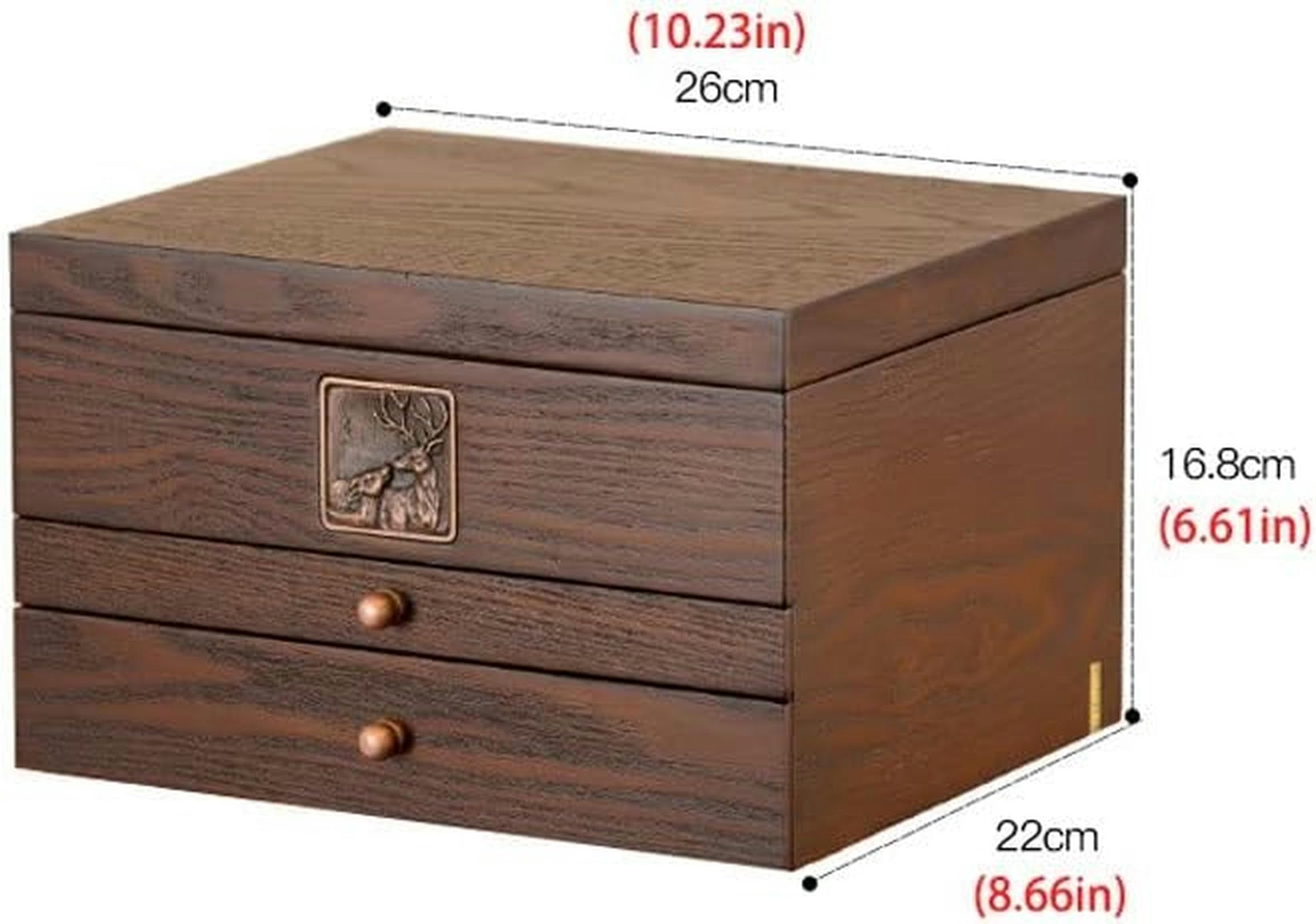 Organizer na biżuterię, drewniane pudełko do przechowywania w stylu retro na pierścionki, bransoletki, naszyjniki, kolczyki i zegarki, kompaktowa gablota 40 cm do przechowywania małej