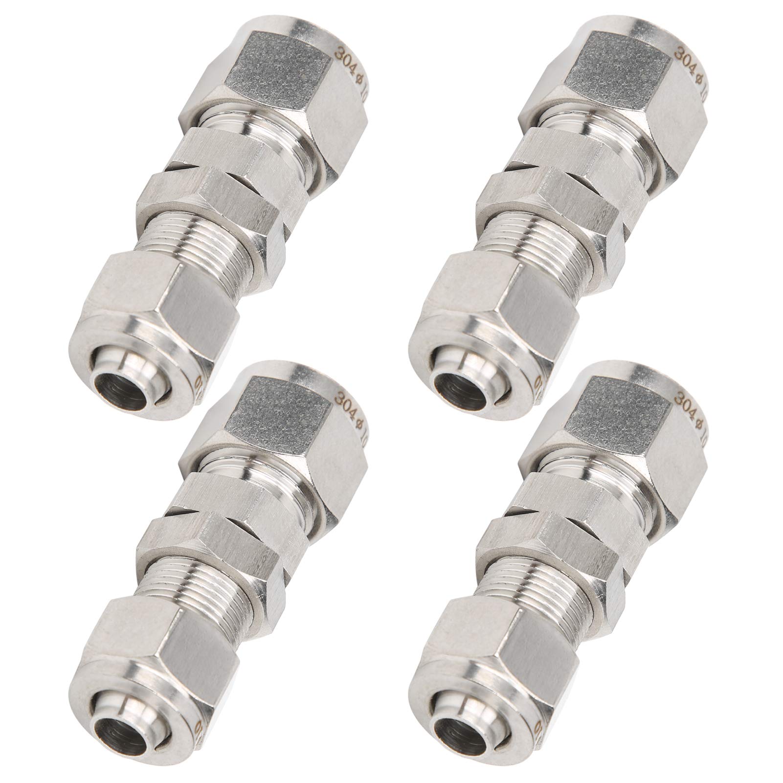 2?Touch Fitting, 304 Stainless Steel Ferrule Compression Fitting, for Wall and Board Firm Connection Hard Tube Conversion Hose Hard Tube X Hose (?10*8)