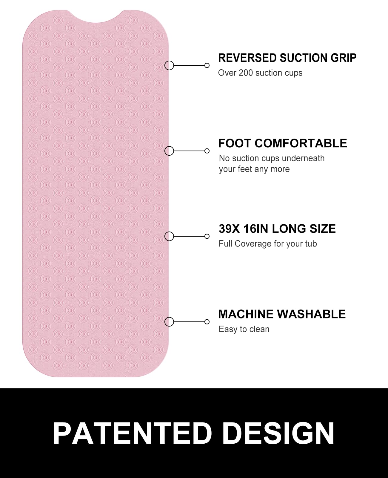 Yolife No Suction Cup Bath Mat: 40x100CM Extra Long Bathmat│Perfect for Refinished Bathtub Mat│Made of Nature Rubber│a Blessing for the Elderly and Children (Pink) - Image 4